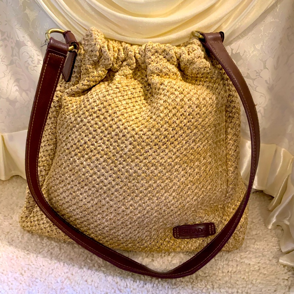 STRADA VINTAGE STRAW BASKET WEAVE CROCHET WOVEN SHOULDER BAG